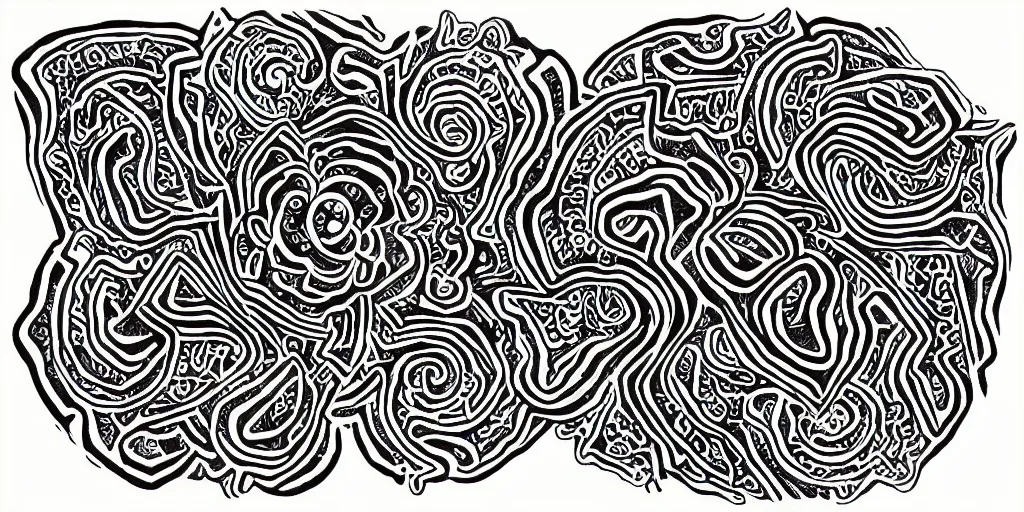 Image similar to psychedelic plant ritual cymatics highly detailed schematic, black ink line work tattoo pattern