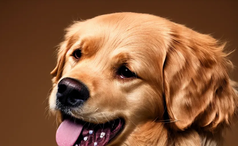 Prompt: portrait of a golden retriever, studio photography, magazine, press, 8 k