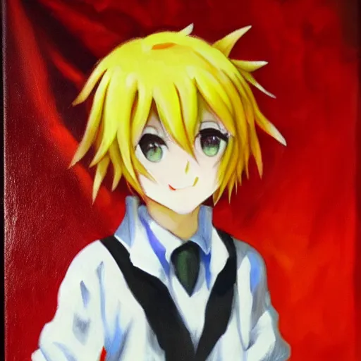 Image similar to oil painting of cute kagamine len, by ixima