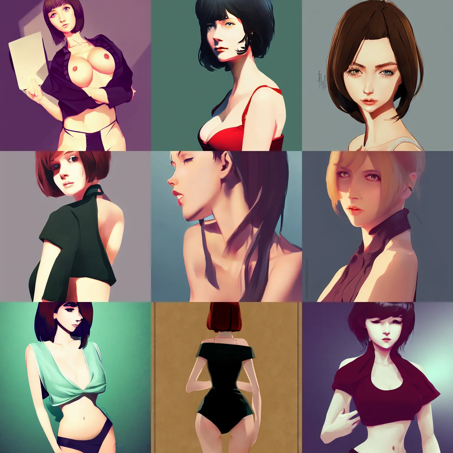 Prompt: sexy girl wearing a low cut blouse, trending on artstation, in the style of ilya kuvshinov, digital art, high quality