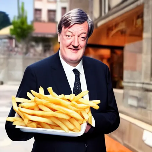 Image similar to ( ( stephen fry ) ) is [ made of ] [ french fries ] hybrid intercross mix