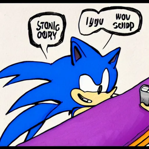 Prompt: Sonic Saying a goodnight story to amy who is in love with him resting in bed as Sonic gives her chicken noodle soup and kisses her on the forehead detailed drawing trending on deviant art.