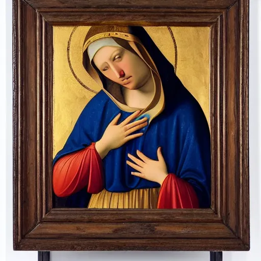 Prompt: original oil painting of a our lady of sorrows crying tears by alessandro allori fra angelico