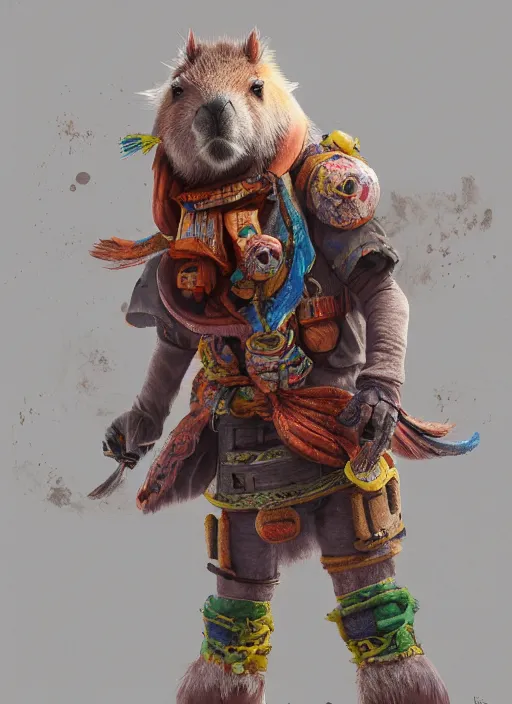 Image similar to detailed full body concept art illustration colorful pastel painting of an anthropomorphic capybara cowboy in full intricate clothing, biomutant, ultra detailed, digital art, octane render, 4K