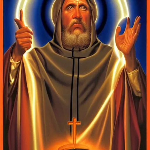 Prompt: holy catholic saint by Greg Hildebrandt