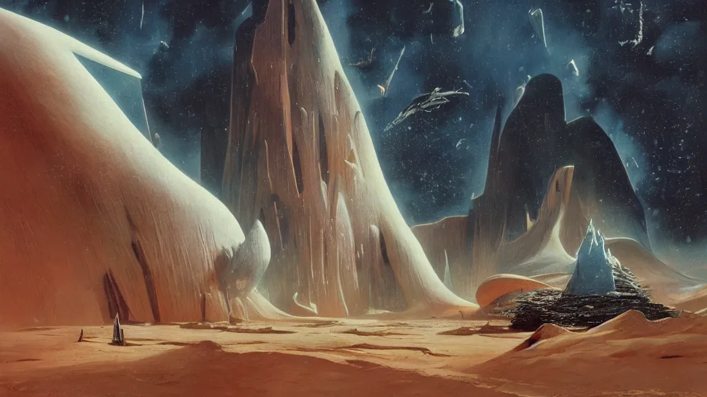 Image similar to otherworldly atmosphere of emissary space by arthur haas and bruce pennington and john schoenherr, cinematic matte painting buildings by zaha hadid and james turrell in the mountains with falling snow