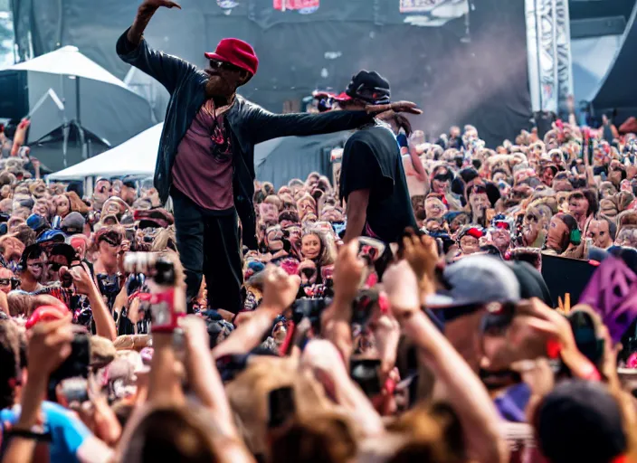 Image similar to photo still of samuel l jackson on stage at vans warped tour!!!!!!!! at age 3 3 years old 3 3 years of age!!!!!!!! stage diving into the crowd, 8 k, 8 5 mm f 1. 8, studio lighting, rim light, right side key light