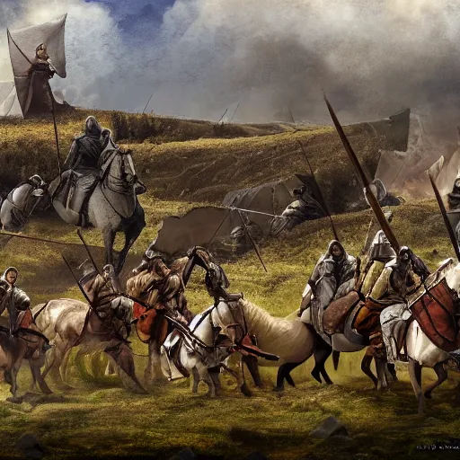 Image similar to mount & blade matte painting 4 k battle scene, oil painting, by greg