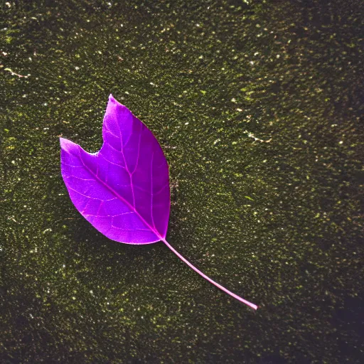 Image similar to closeup photo of one purple leaf flying above a city, aerial view, shallow depth of field, cinematic, 8 0 mm, f 1. 8
