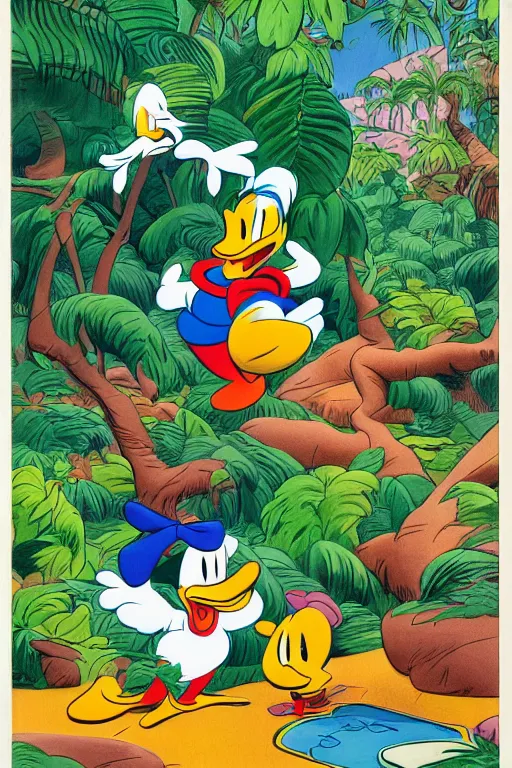 Image similar to donald ducks and friend adventure in the jungle by carl barks