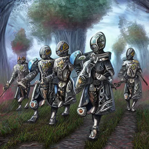 Prompt: cybernetic mushroom archers with medieval armor, digital art, 4K, very detailed