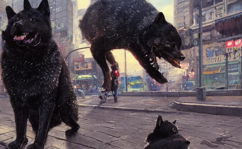 Image similar to highly detailed portrait of a black shiba as a homeless, in gta v, stephen bliss, unreal engine, fantasy art by greg rutkowski, loish, rhads, ferdinand knab, makoto shinkai and lois van baarle, ilya kuvshinov, rossdraws, tom bagshaw, global illumination, radiant light, detailed and intricate environment