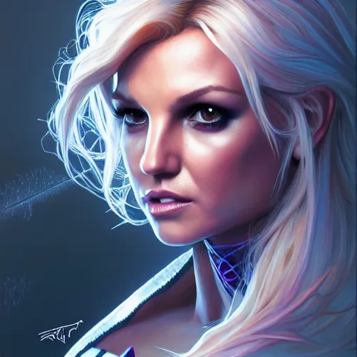 Prompt: beautiful britney spears as spider - gwen, western, closeup, d & d, fantasy, intricate, elegant, highly detailed, digital painting, artstation, concept art, matte, sharp focus, illustration, art by artgerm and greg rutkowski and alphonse mucha