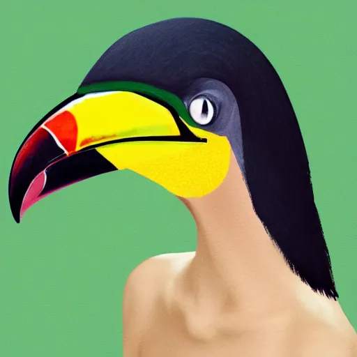 Image similar to woman with toucan beak, hybrid, photograph, illustration