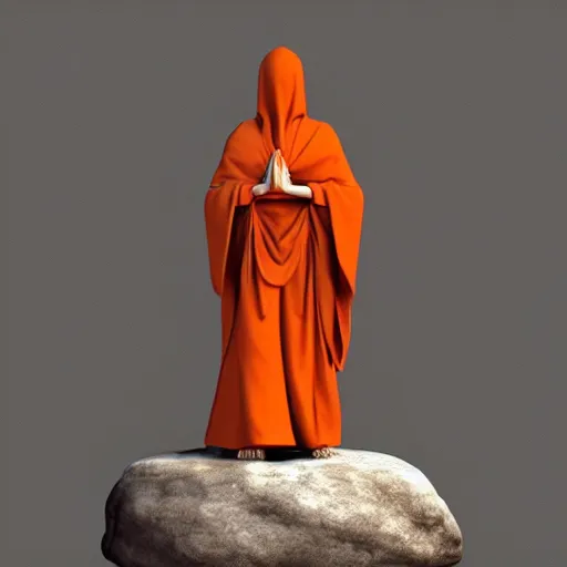 Prompt: stone statue meditation in flowing orange robes energy spiraling upwards into the void trending on artstation