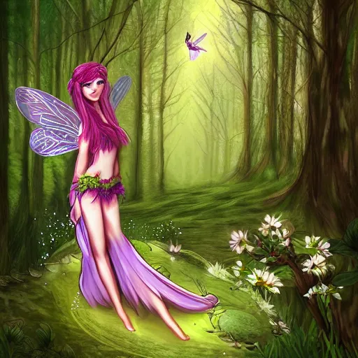 Image similar to A fairy in the forest, digital art