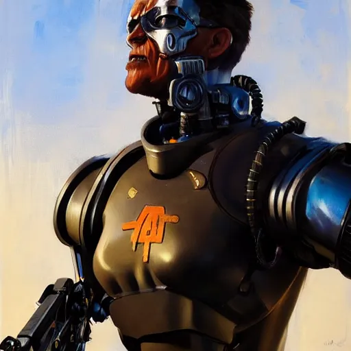 Image similar to greg manchess portrait painting of the terminator as overwatch character, aesthetic, medium shot, asymmetrical, profile picture, organic painting, sunny day, matte painting, bold shapes, hard edges, street art, trending on artstation, by huang guangjian and gil elvgren and sachin teng