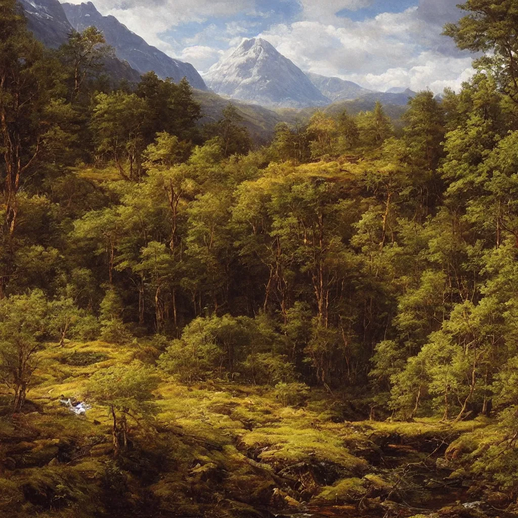 Prompt: scottish highlands, natural lighting, painting by ivan shishkin