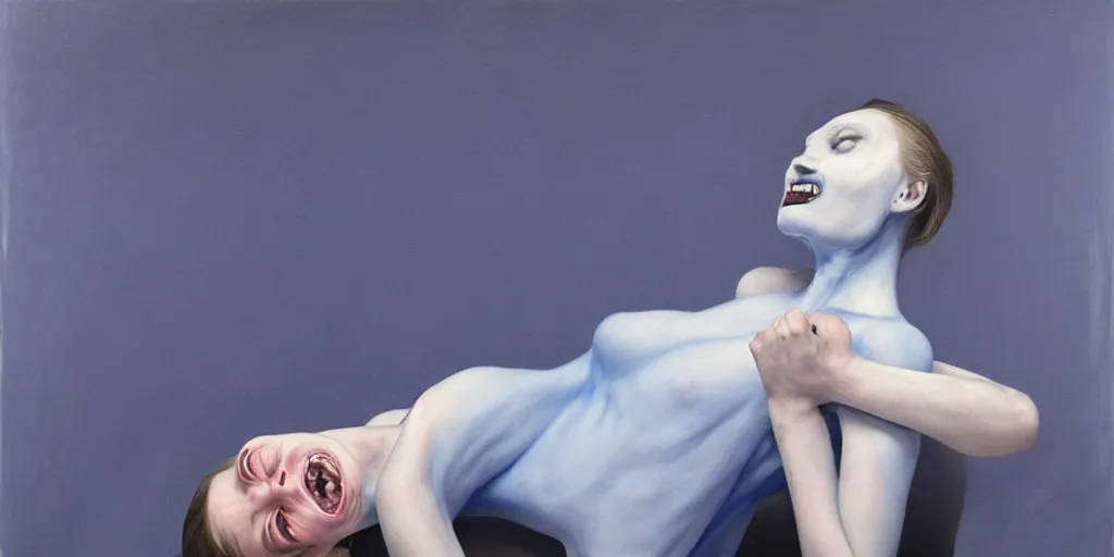 Image similar to with malice, your blue skin, with malice, your blue eyes, with malice, your, white smile with malice, your whole body, at last, with malice, with malice, will it be when i stay awake thinking of her, does she think a little about me? painting by gottfried helnwein