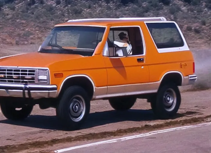 Image similar to a human orange juice jar driving a 1 9 9 4 white ford bronco news footage