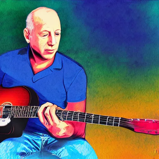 Image similar to mark knopfler playing guitar in spain, digital art portrait, 8 k