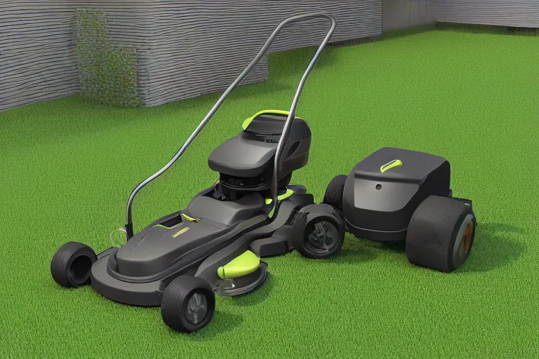 Image similar to cad design of lawnmower, solidworks, partly wireframe, octane render, studio light, 3 5 mm