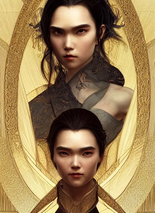 Image similar to symmetry!! portrait of tao okamoto in the style of lord of the rings, machine face, intricate, elegant, highly detailed, digital painting, artstation, concept art, smooth, sharp focus, illustration, art by artgerm and greg rutkowski and alphonse mucha, 8 k