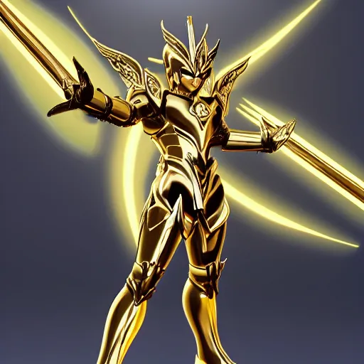 Image similar to full shot of angry darkness Saint Seiya knight at moonlight, wearing golden Cat armor, inspired by Masami Kurumada, detailed, unreal engine 4k volumetric light, fog,