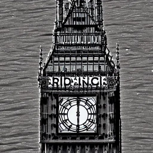 Image similar to Black and White photo of steampunk airship docking at Big Ben