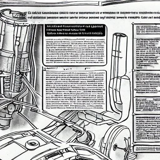 Prompt: photograph, page of a book with futuristic writing explaining how to build an engine with diagrams