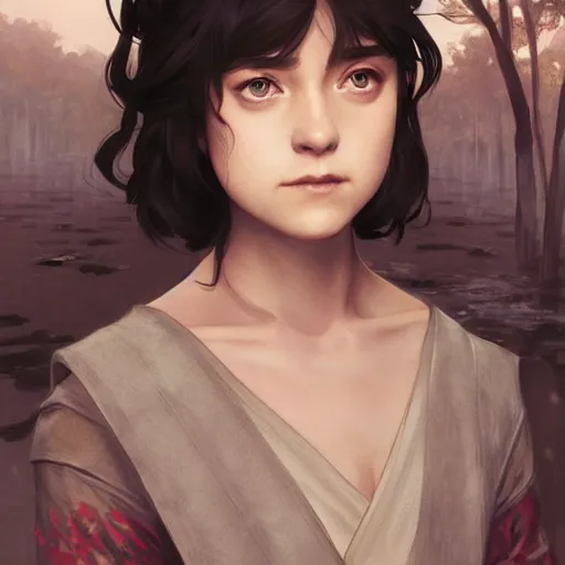 Prompt: Portrait of arya stark in modern tokyo, elegant, digital painting, highly detailed, fantasy, artstation, concept art, smooth, sharp focus, illustration, art by artgerm and greg rutkowski and alphonse mucha