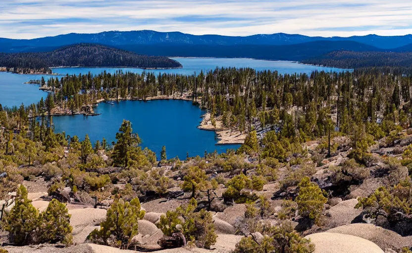 Image similar to lake tahoe, as a dry desert