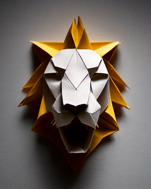 Image similar to an origami lion by akira yoshizawa, realistic, very detailed, complex, intricate, studio lighting, bokeh, sigma 5 0 mm f 1. 4