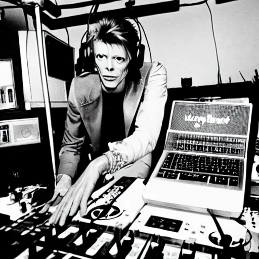 Prompt: david bowie on the dj decks