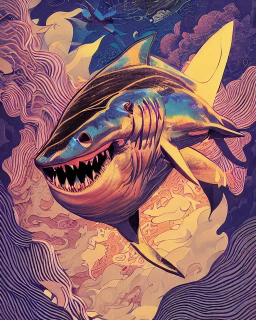 Image similar to Tristan Eaton, victo ngai, peter mohrbacher, artgerm portrait of a shark