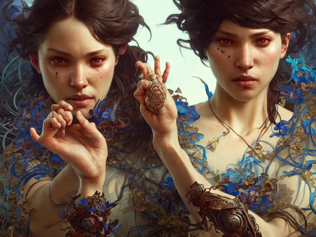 Image similar to crip gang member throwing up gang signs ultra realistic, concept art, intricate details, eerie, highly detailed, photorealistic, 8 k, unreal engine. art by artgerm and greg rutkowski and magali villeneuve and alphonse mucha