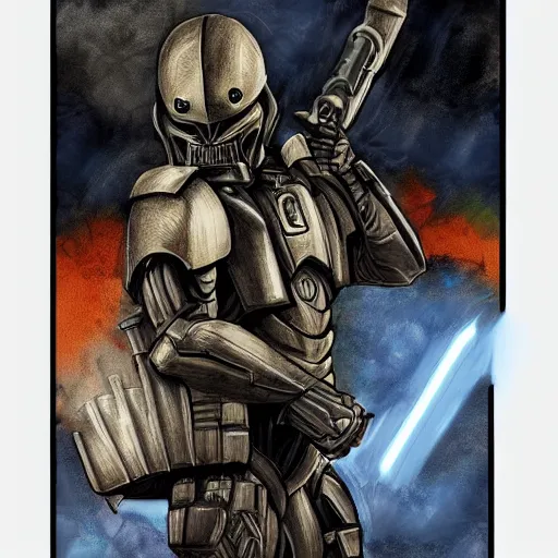 Image similar to armored alien trooper with weapons, art by marco patrito