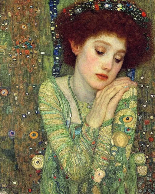 Prompt: an elf princess by Gustav Klimt and edgar maxence