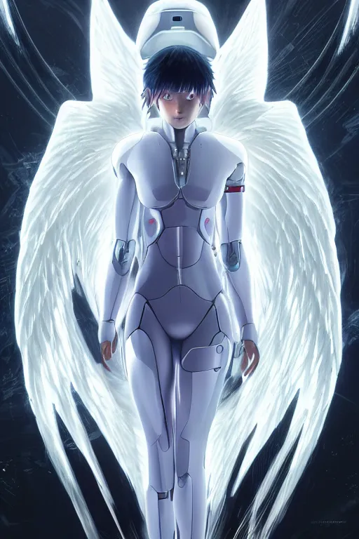 Prompt: white arc-angel with mystic robotic wings, akira, ghost in the shell, 2077, ultra detailed, digital art, 8k ,character ,realistic, portrait, hyperrealistic