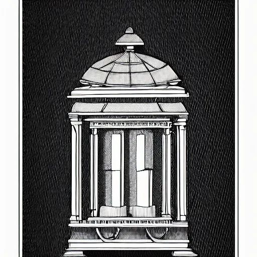 Prompt: very technical and detailed blueprint of a lantern, Center Frame, intricate details, ultra-detailed, baroque style, illustration, desaturated, concept art
