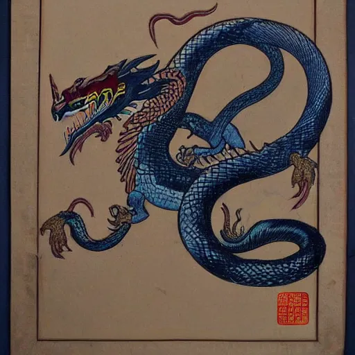 Prompt: dragon snake with wings, full protrait, chinese style,