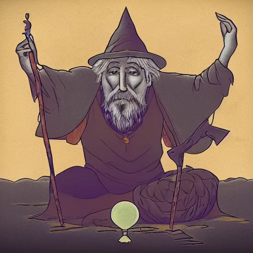 Image similar to Album cover of a Wizard pondering his orb