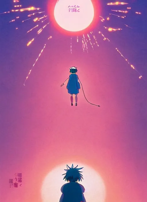 Prompt: a movie poster for a studio Ghibli film based on the song Yoshimi battles the pink robots, part 1. by the band the flaming lips; artwork by Hiyao Miyazaki and studio Ghibli; a Japanese girl is about to fight a gigantic Pink Robot in an alley in Tokyo