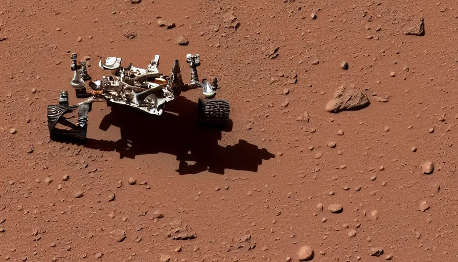 Image similar to An image taken from the surface of Mars showing a skeleton of a deer, 4k, Curiosity Rover,