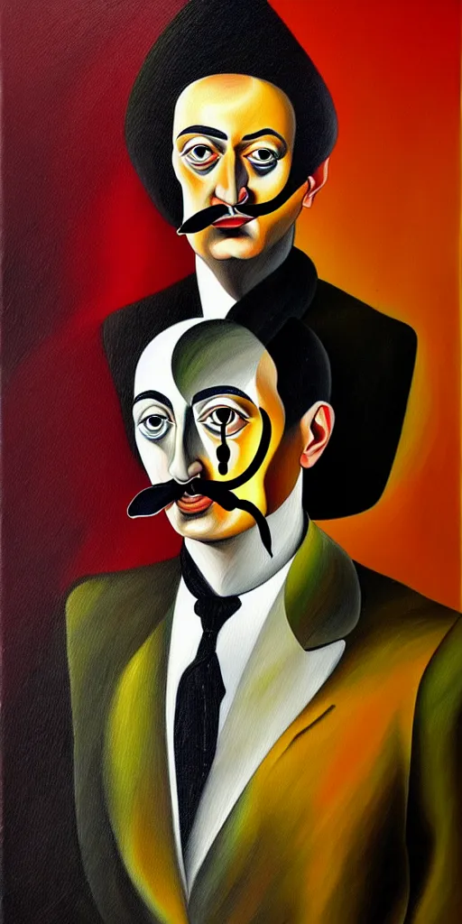 Image similar to portrait painting of alexander bashlachev in the style of salvador dali