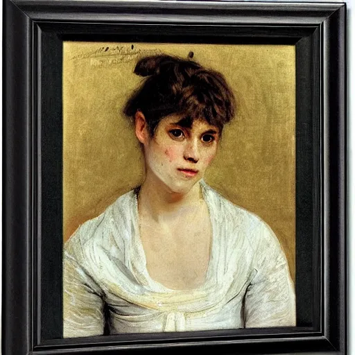 Image similar to portrait of a female boxer by alfred stevens