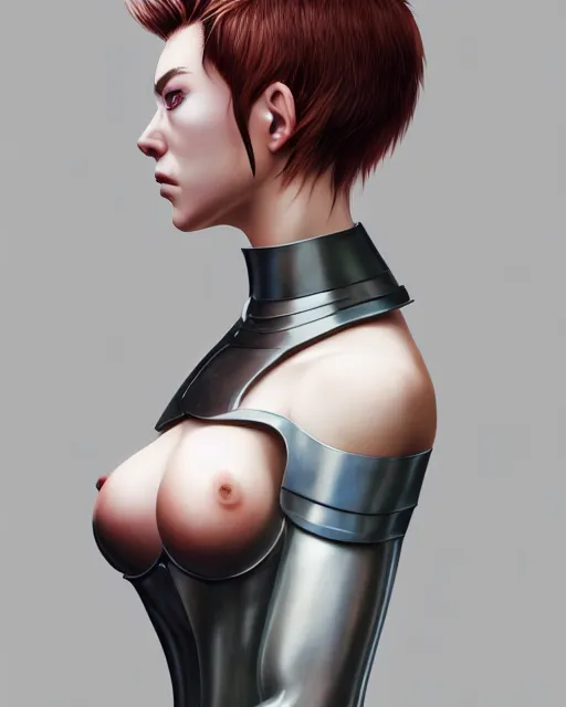 Prompt: side view of torso of pale skin beauty, scandinavian, finnish, caucasian, caucasoid, viking armor, paint by ilya kuvshinov and ross tran and karol bak and stanley lau and anna dittmann and artgerm and xiaoguang sun and tian zi