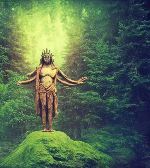 Prompt: mystical death god in beautiful nature, film photo, grainy, high detail, high resolution