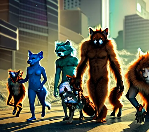 Image similar to high - resolution photograph from a biopunk era furry fandom convention ( midwest furfest 2 0 4 7 ), taking place after the genetic revolution and quantum singularity. photorealistic.