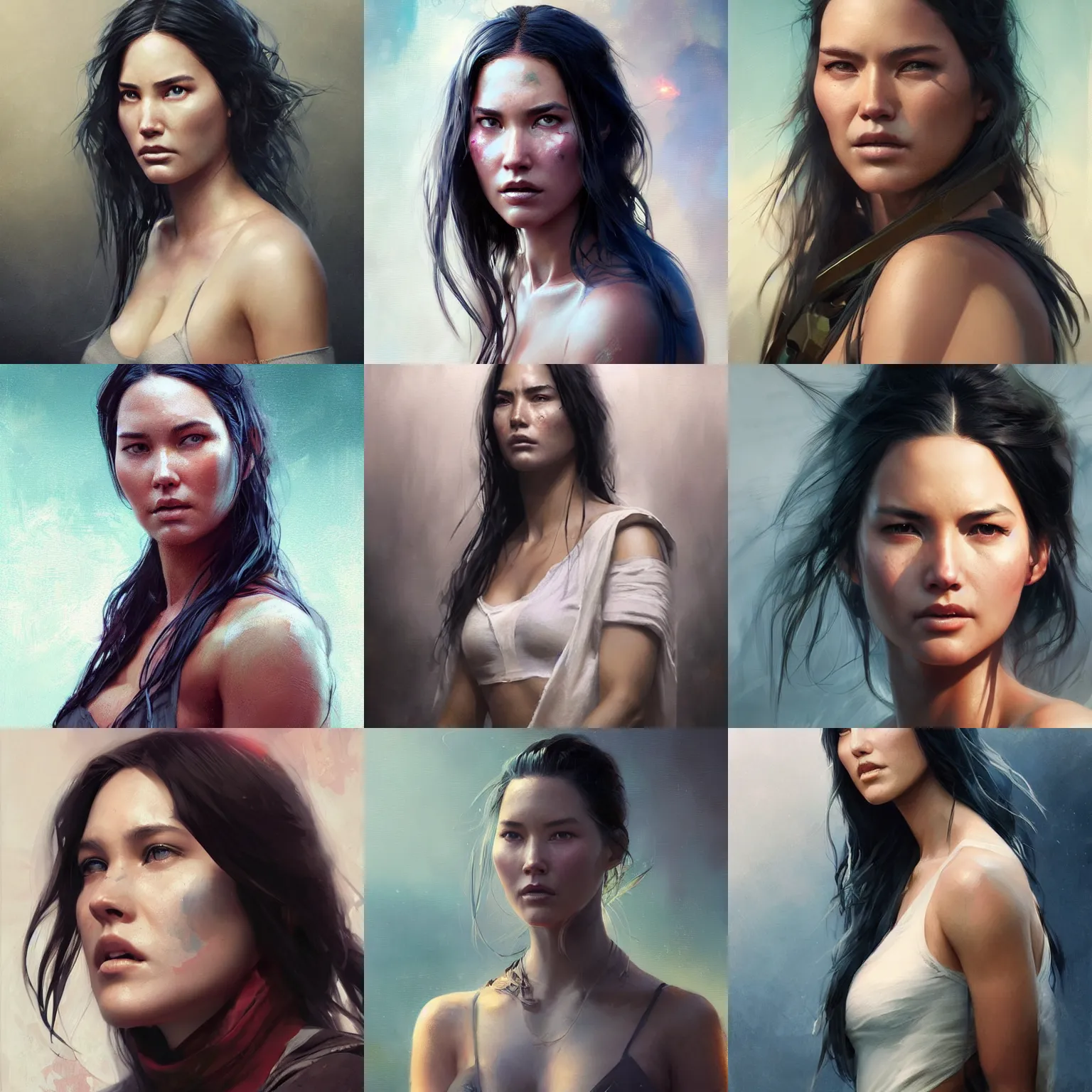 Prompt: woman based on olivia munn mixed with jason mamoa by yoshitaka amano, by greg rutkowski, by jeremy lipkinng, by artgerm, digital art, octane render